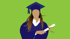 Illustration einer Frau mit Doktorhut und Zertifikat